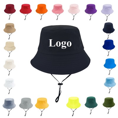 Foldable 100% Cotton Bucket Hat w/ Windproof Strap