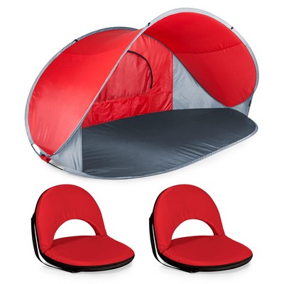 Oniva Manta Portable Beach Tent W/ 2 Portable Recliner Seats Red