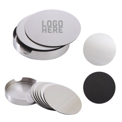 6 Piece Stainless Steel Coaster Set w/ Holder