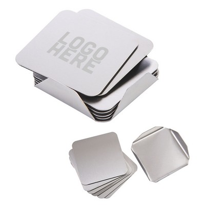 Set of 6 Square Stainless Steel Coasters