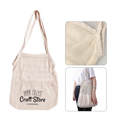 Eco-Friendly Mesh Patchwork Cotton Market Tote Bag