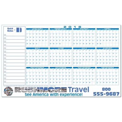 Full Color Premium Plastic Write-on/ Wipe-off Year-at-a-Glance Calendar (Horizontal)