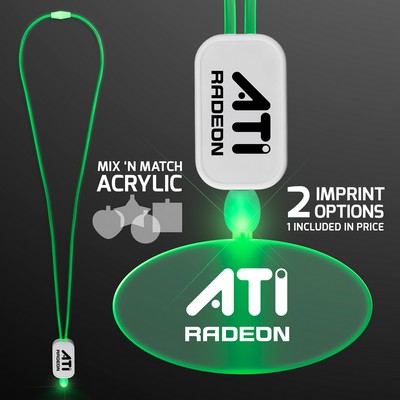 Green Light Up Lanyard Necklaces with Acrylic Oval Pendants - Domestic Imprint