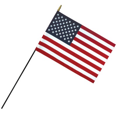 12" x 18" Deluxe Rayon U.S. Stick Flag with Spear Top on 3/8" Diameter Black Dowel