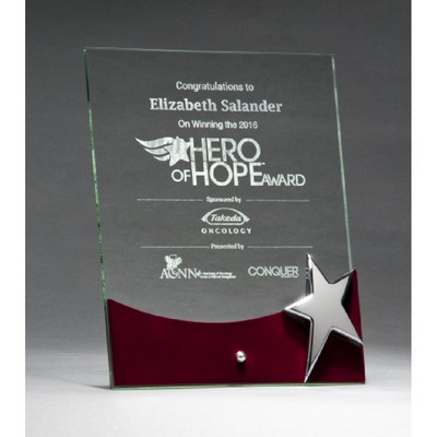 Glass Award with Silver Star and Rosewood Finish Base (8"x10")