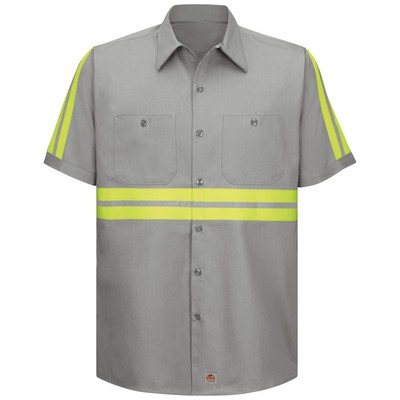 Red Kap Enhanced Visibility Short Sleeve Light Gray Cotton Work Shirt