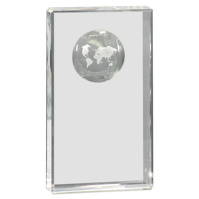 8" Clear Crystal Rectangle with Globe Etching