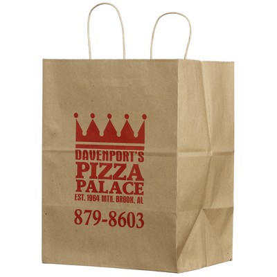 Food Service Paper Shopping Bags, Natural Kraft, Ink Printed - Regal 12" x 9" x 15¾"