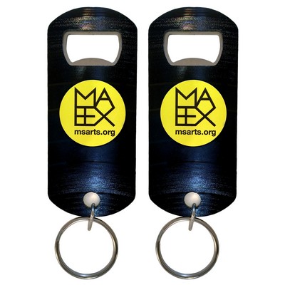 Recycled Vinyl Record Key Chain Bottle Opener, 2-Sided Custom Imprint