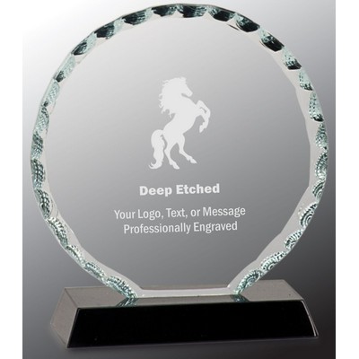 5" Round Facet Glass Award on Black Base