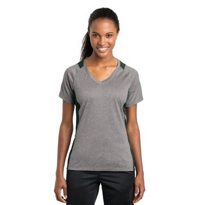 Sport-Tek® Ladies' Heather Colorblock Contender™ V-Neck Tee Shirt