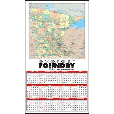 Small Minnesota State Map Year-In-View® Calendar