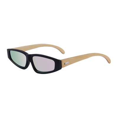 Bamboo Sunglasses - Pink Mirror Lenses - Black Frames