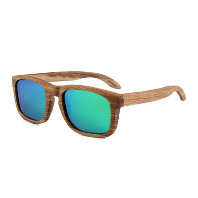 Zebra Wood Sunglasses - Green Mirror Polarized Lenses - Zebra Wood Frames