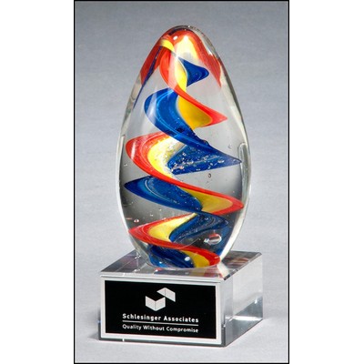 Colorful Egg-Shaped Art Glass Award w/Clear Glass Base