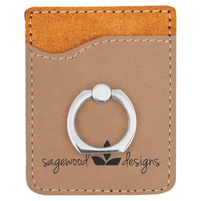 Light Brown Leatherette Phone Wallet with Silver Ring