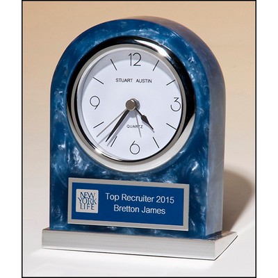 Airflyte® Blue Marble Acrylic Clock w/Polished Silver Base & Matching Blue & Silver Engraving Plate