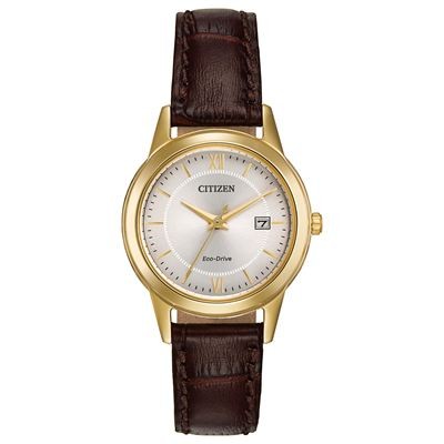 Citizen Ladies' Eco-Drive Watch w/Gold-Tone Case and Brown Leather Strap