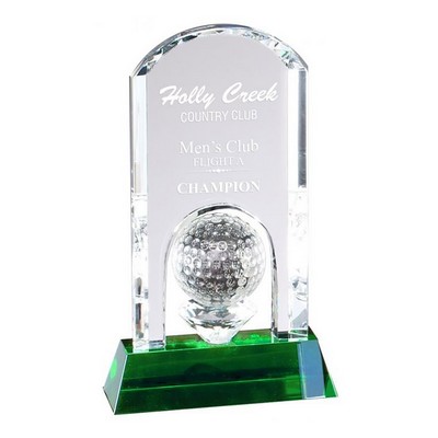 Crystal Golf Ball and Arch on Green Crystal Base, Medium (5"x8-1/4")