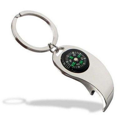 Curve Metal Bottle Opener Compass Keychain