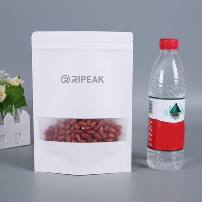 6.7 x 9.5 Inch White Kraft Paper Bags W/Window Stand Up Ziplock Resealable Pouch Coffee Bag