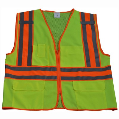 Lime Front Solid Mesh Back /Orange Contrast Two Tone DOT Class 2 Safety Vest