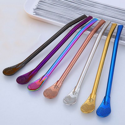 2 in 1 Colorful Stainless Steel Straw Spoon