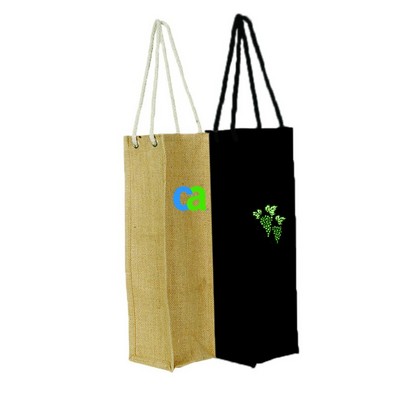 Single Bottle Jute Wine Bag w/ Rope Handles