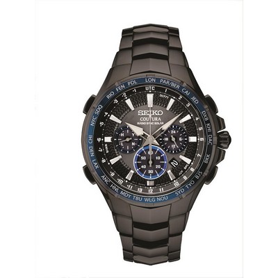 Seiko® Men's Black Solar Ratio Sync Dial Watch