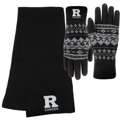 Knit Fashion Scarf and Winter Text Gloves Combo