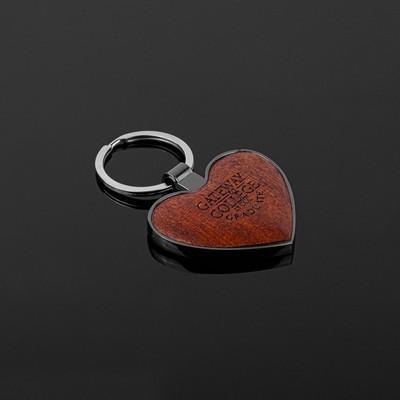 Heart-Shaped Beveled Wood Gunmetal Key Chain (Factory Direct - 10-12 Weeks Ocean)