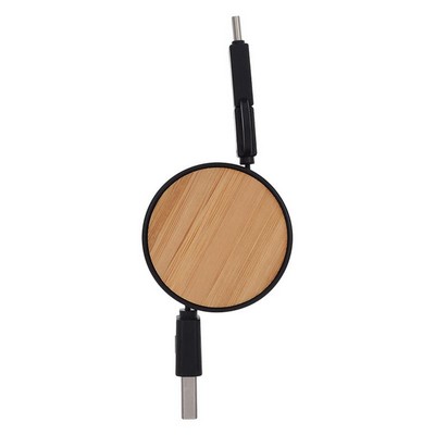 Bamboo Retractable 3-In-1 Charging Cable