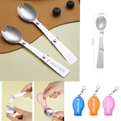 Portable Stainless Steel Foldable Salad Fork & Spoon W/ Box 6.3"