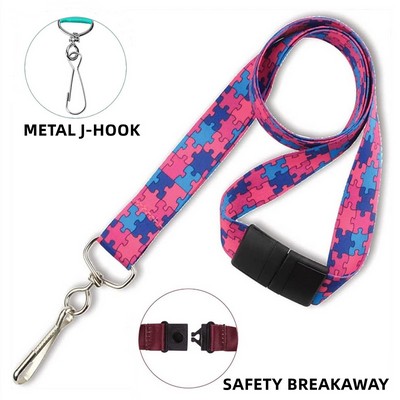 3/4" Dye Sublimation Lanyards w/ J-Hook and Safety Breakaway