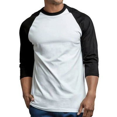 Men's 3/4 Sleeve Baseball T-Shirt - 2XL, Black/White (Case of 20)