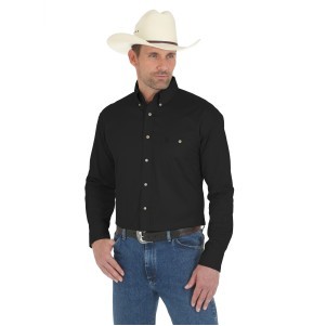 Wrangler® Men's Black George Strait Relaxed Fit Long Sleeve Shirt