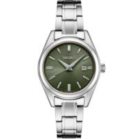 Seiko Essentials Sterling Silver Watch w/Quartz Green Dial