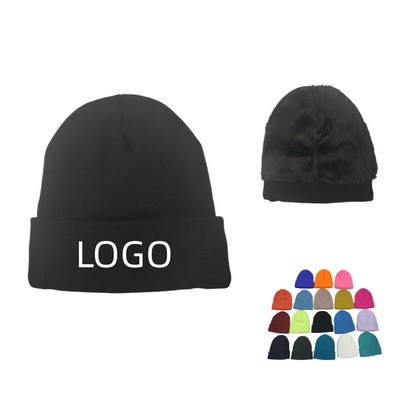 Custom Knit Cap with Cuff & Fleece Lining-Embroidery-18 Colors