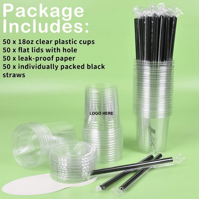 PET Crystal Clear Disposable 18oz Plastic Cups with lids