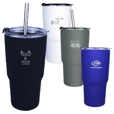 20 Oz. Halcyon® Standard Tumbler w/Stainless Straw & Flip Top Lid (Laser)