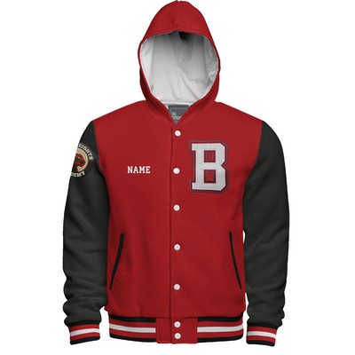 Hooded Cotton Fleece Varsity Jacket w/No Lining