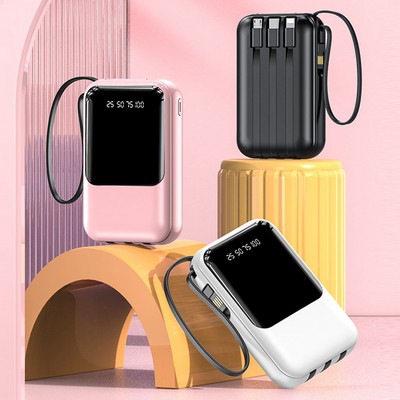 5000 mAh Mini Digital Power Bank with 4 Cables and Torch