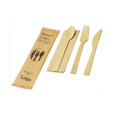 6.7'' Eco-Friendly Disposable Natural Bamboo Wood Cutlery Utensils Set (Low MOQ)