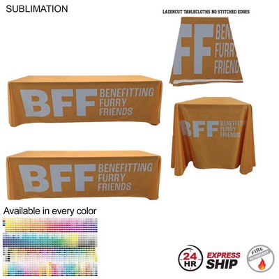 24Hr Express Ship - 8' LazerCut 4-Sided PREMIUM Sublimated Tablecloth, Drape Style, Closed Back