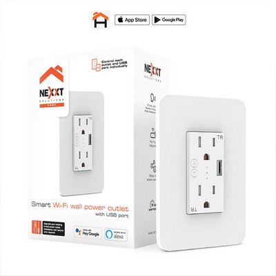 Nexxt Smart Home Wifi Wall Power Outlet with 1 USB-A Port – White