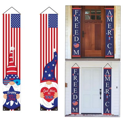 1 Pair 100D Polyester Patriotic USA Sign Hanging Banner Flag Independence Day Couplets 12"x70"