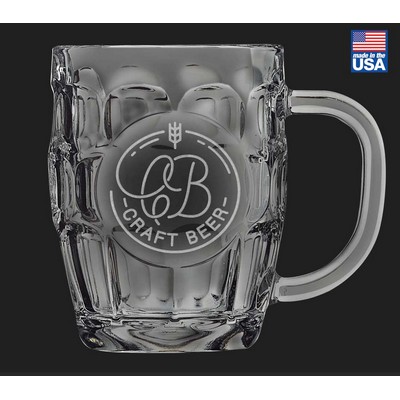 20 Oz. Glass Beer Mug with Oval Engraving Area and Handle Made in USA