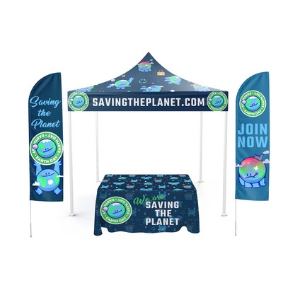 10x10 Tent with (2) 8' Flag Single Sided and 6' Table Cover