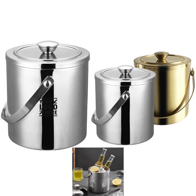 2L Double-Wall Stainless Steel Insulated Ice Bucket With Lid