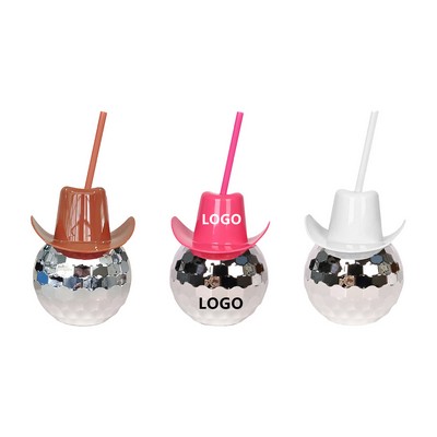 20 OZ Disco Ball Cowgirl Hat Cups with Straws